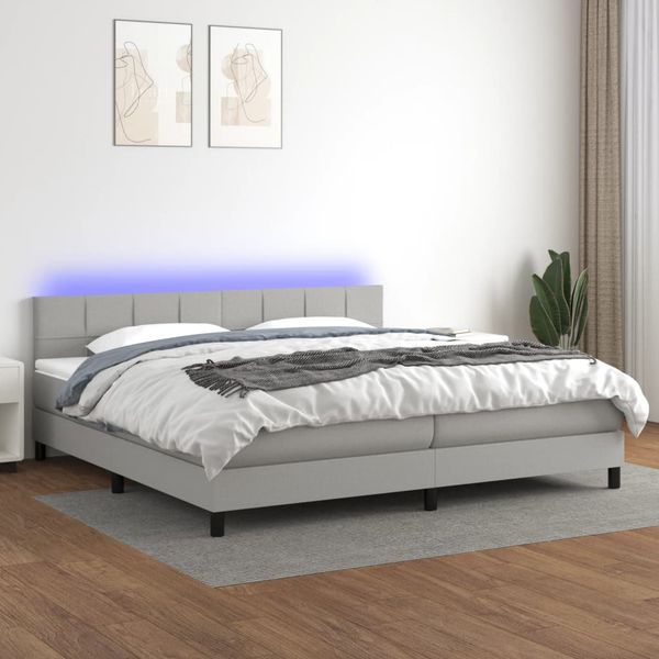 vidaXL Posteľ boxsping s matracom a LED bledosivá 200x200 cm látka