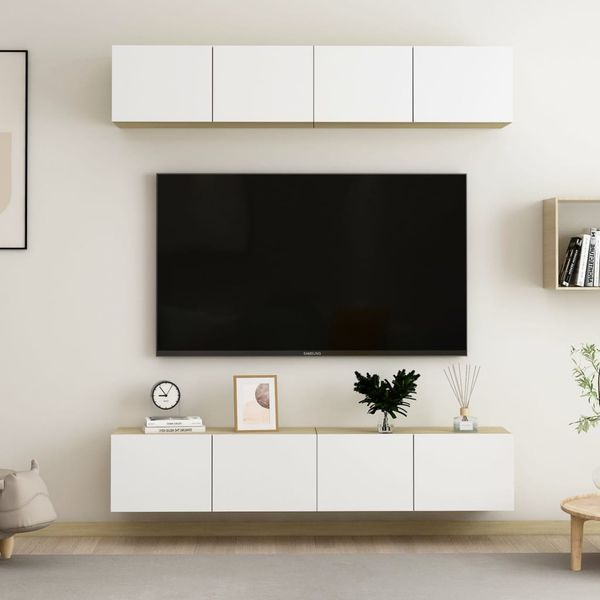 vidaXL TV skrinky 4 ks, biela+sonoma 80x30x30 cm, kompozitné drevo