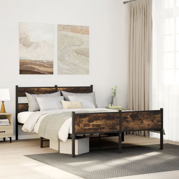 vidaXL Posteľný rám bez matraca dymový dub 150x200 cm kompozitné drevo