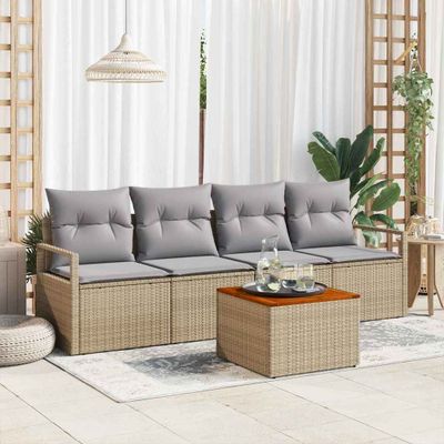 vidaXL Súprava záhradných pohoviek s vankúšom 5 pcs Béžová polyratan
