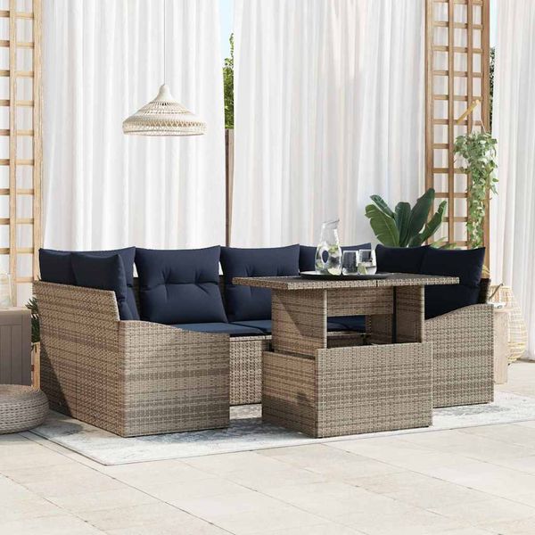 vidaXL Súprava záhradných pohoviek s úložiskom 7 pcs Sivá Poly ratan