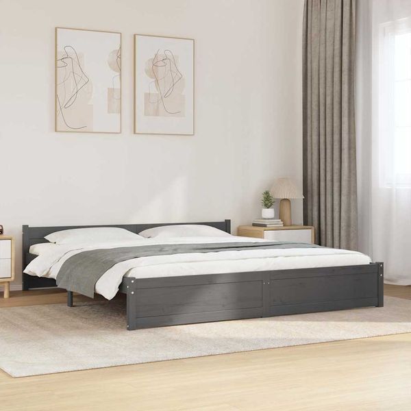 vidaXL Posteľný rám, sivý, drevený masív 180x200 cm, Super King