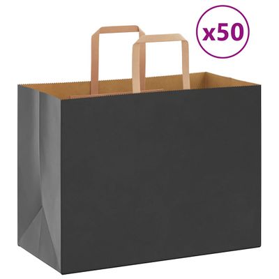 vidaXL Papierové tašky 50 ks s rúčkami, čierna, 32x17x25 cm