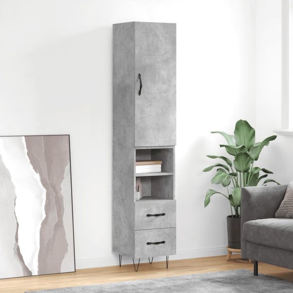 vidaXL Vysoká skrinka betónová sivá 34,5x34x180 cm spracované drevo