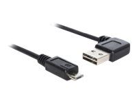 Kábel USB - USB (M) ľavý/pravý uhol, reverzibilný do Micro USB typ B (M) rovný - USB 2.0 - 50 cm - čierna