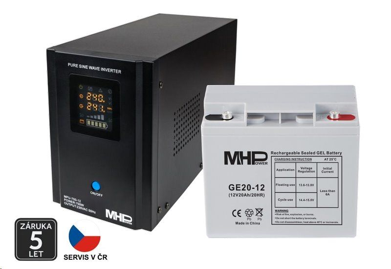 Záložný zdroj MHPower MPU-700-12 UPS 700W 12V čistý sinus + batéria