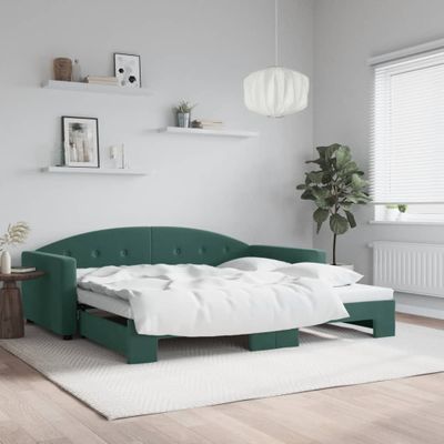 vidaXL Denná posteľ s rozkladacou posteľou tmavozelená 100x200cm zamat