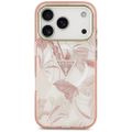 Puzdro Guess Magsafe Pc TPU Jungle Tonal Pattern s potlačeným logom, trojuholníkom a kovovým rámčekom fotoaparátu pre iPhone 17 Pro ružové