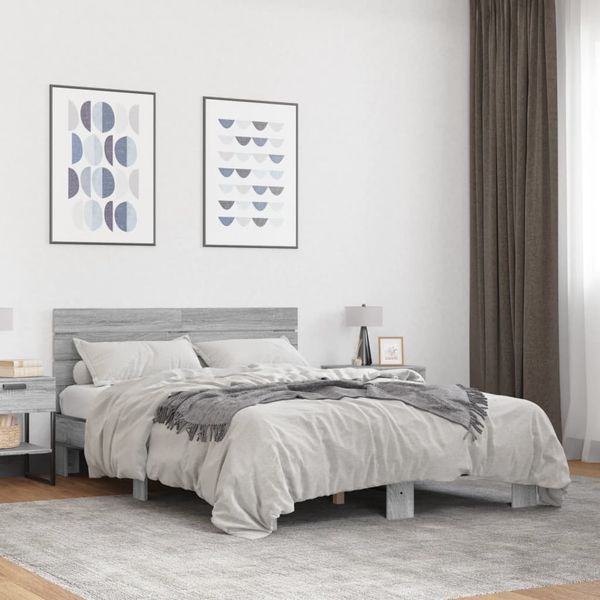 vidaXL Posteľný rám sivý sonoma 140x200 cm kompozitné drevo a kov