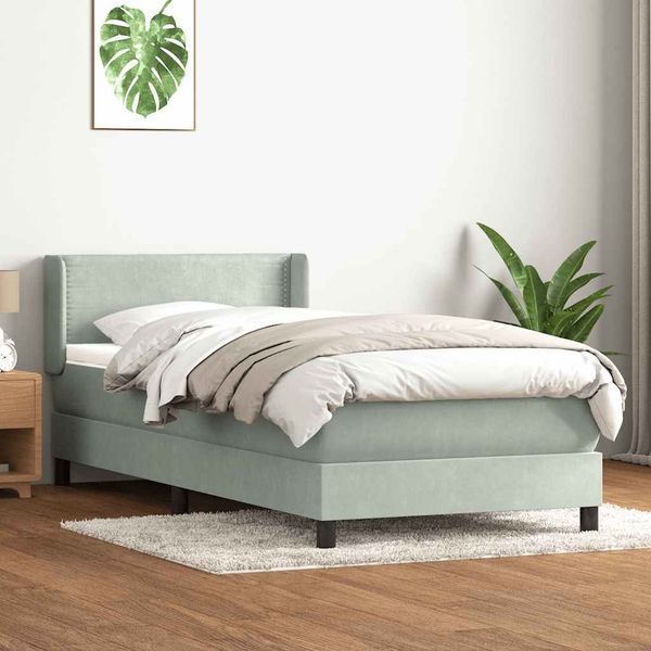 vidaXL Posteľný rám boxsping s matracom bledosivý 80x220 cm zamat