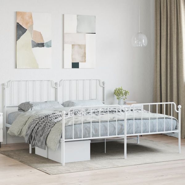vidaXL Kovový rám postele s predným a zadným čelom biely 160x200 cm