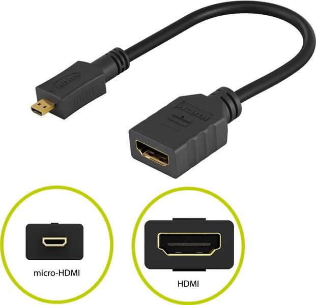 PremiumCord Flexi adaptér HDMI Typ A žena - micro HDMI Typ D muž pre ohybné zapojenie Adaptér, pre pružné zapojenie, HDMI na micro HDMI, 4K pri 60Hz, 13cm, čierna