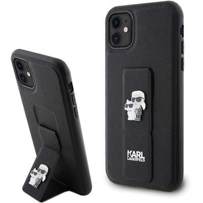 Puzdro Karl Lagerfeld pre iPhone 11 KLHCN61GSAKCPK čierne HC GRIPSTAND SAFFIANO KC PINS