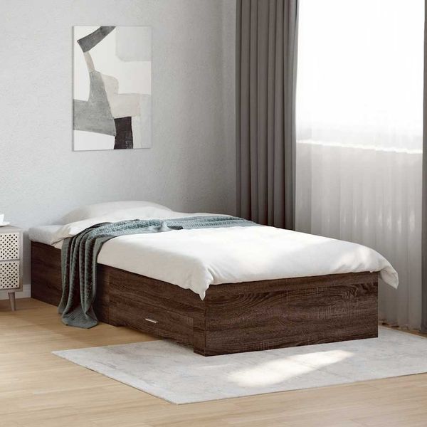 vidaXL Posteľný rám so zásuvkami hnedý dub 75x190 cm kompozitné drevo