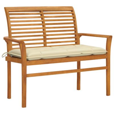 vidaXL Záhradná lavička, krémovo biela podložka 112 cm, tíkový masív