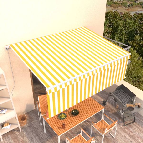 vidaXL Ručne zaťahovacia markíza s tienidlom  4,5x3 m žlto-biela