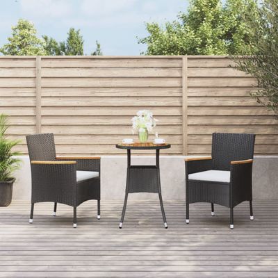 vidaXL 3-dielna záhradná bistro súprava s vankúšmi čierna polyratan