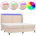 vidaXL Boxspring posteľ matrac a LED kapučínová 200x200 cm umelá koža