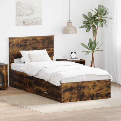 vidaXL Rám postele so zásuvkou Dymový dub 90 x 200 cm Kompozitné drevo