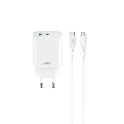 XO sieťová nabíjačka CE30 PD 30W 1x USB-C 1x USB biela + kábel USB-C - Lightning