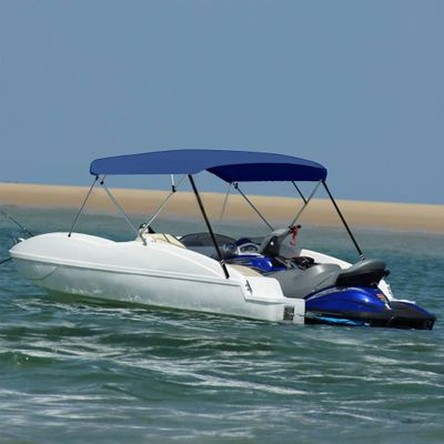 vidaXL Strieška Bimini so 4 oblúkmi, modrá 243x(230-244)x137 cm