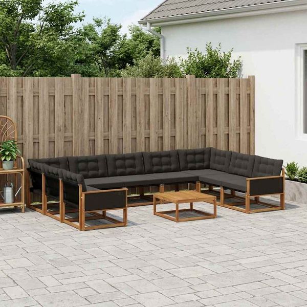 vidaXL Záhradná súprava gaučov s vankúšom 10 pcs Prírodná a čierna