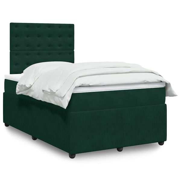 vidaXL Boxspring posteľ s matracom, tmavozelená 120x190cm, zamat