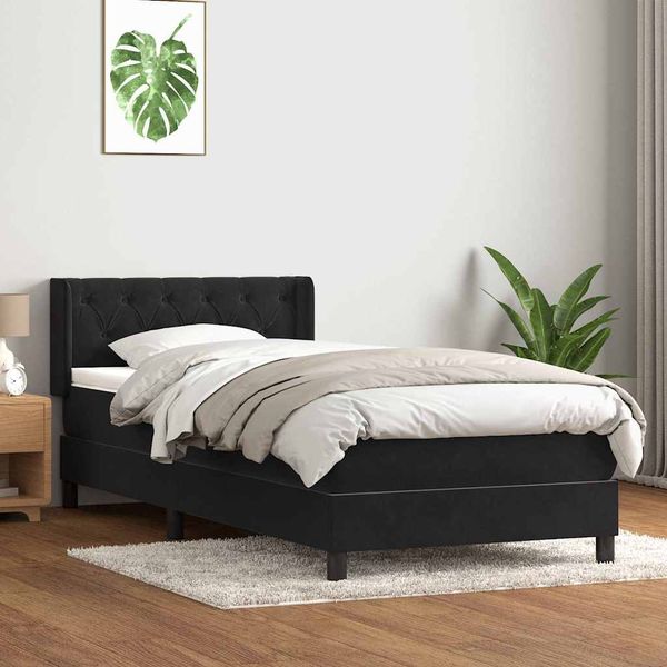 vidaXL Posteľný rám boxspring s matracom čierny 80x210 cm zamat
