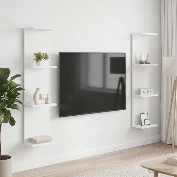 vidaXL Stenná polica 2 ks Biela 25 x 15 x 100 cm Kompozitné drevo