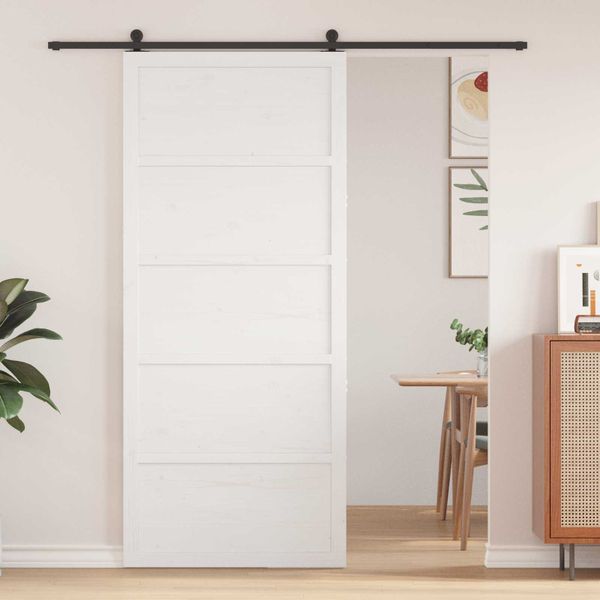 vidaXL Zavesené posuvné dvere Biela 90 x 2,5 x 208 cm Borovicový masív