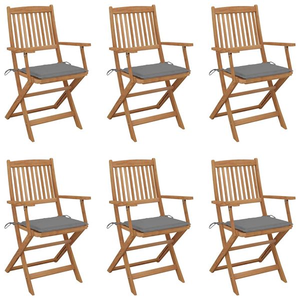 vidaXL Skladacie záhradné stoličky so sedákmi 6 ks akáciový masív