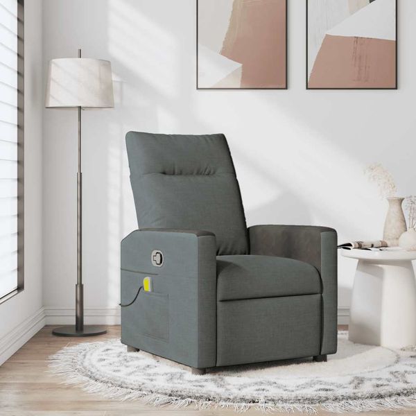 vidaXL Masážne kreslo s polohovacím mechanizmom, tmavosivá látka