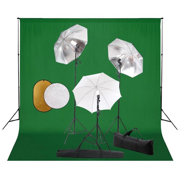 vidaXL Fotografické vybavenie s lampami, dáždnikmi, pozadím a reflektorom