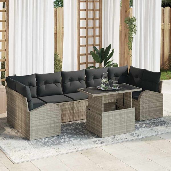 vidaXL Súprava záhradných pohoviek 8 pcs Svetlosivá Poly ratan
