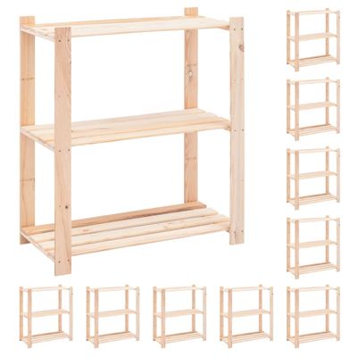 vidaXL Regály s 3 policami 10 ks 80x38x90 cm borovicový masív 150 kg