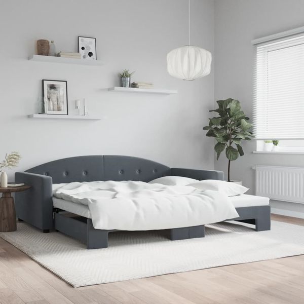 vidaXL Denná posteľ s rozkladacou posteľou tmavosivá 100x200 cm zamat