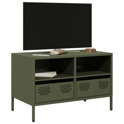 vidaXL TV skrinka olivovozelená 68x39x43,5cm oceľ valcovaná za studena
