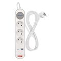 Prodlužovací kabel EMOS P1312FC / 2 m / 3 zásuvky / s vypínačem / biely / 1×USB-A + 1×USB-C / 1,5 mm2