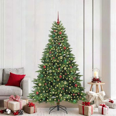 vidaXL Umelý vianočný stromček s 300 LED-i Zelená 210 cm PE a PVC