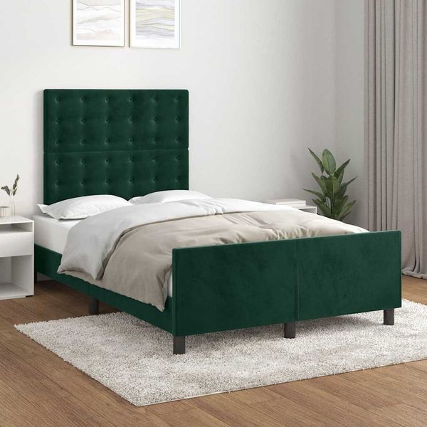 vidaXL Posteľ bez matracom tmavozelená 120x190 cm zamat