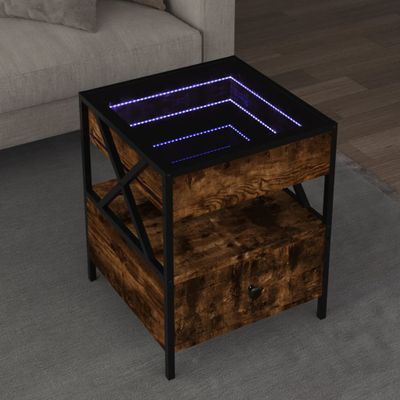 vidaXL Konferenčný stolík s nekonečnými LED dymový dub 40x40x51 cm