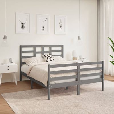 vidaXL Posteľný rám, sivý, drevený masív 135x190 cm, dvojlôžko