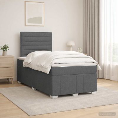 vidaXL LED boxspring posteľ s matracom Tmavosivá 120 x 190 cm Látka