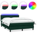 vidaXL Posteľný rám boxsping s matracom a LED tmavozelený 140x220 cm zamat
