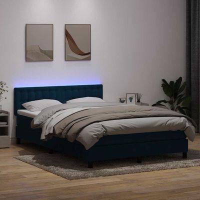 vidaXL Posteľný rám boxsping s matracom a LED tmavomodrý 140x210 cm zamat