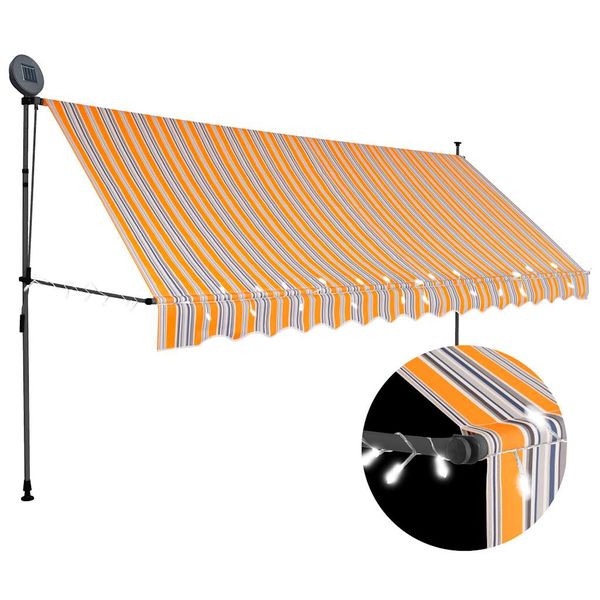 vidaXL Ručne zaťahovacia markíza s LED 400 cm, žlto modrá