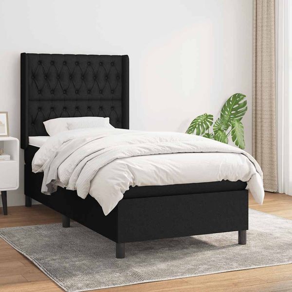 vidaXL Boxspring posteľ s matracom čierna 100x200 cm látka