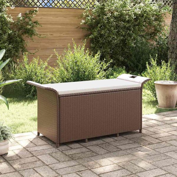 vidaXL Záhradná lavička s vankúšmi hnedá 116x46x57 cm polyratan