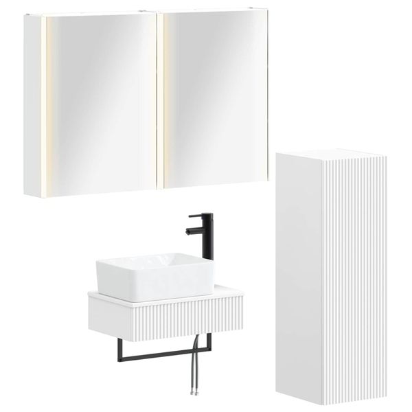 vidaXL Sada kúpeľňového nábytku 4 pcs Biela Kompozitné drevo a sklo