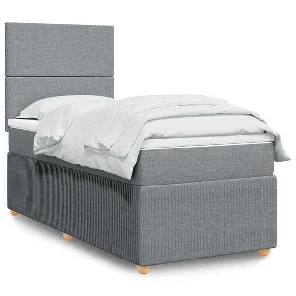 vidaXL Posteľný rám boxsping s matracom bledosivý 90x190 cm látka